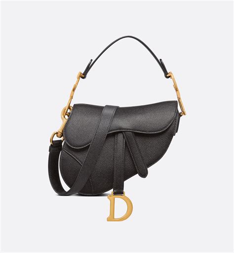 Saddle Bag with Strap Black Grained Calfskin 